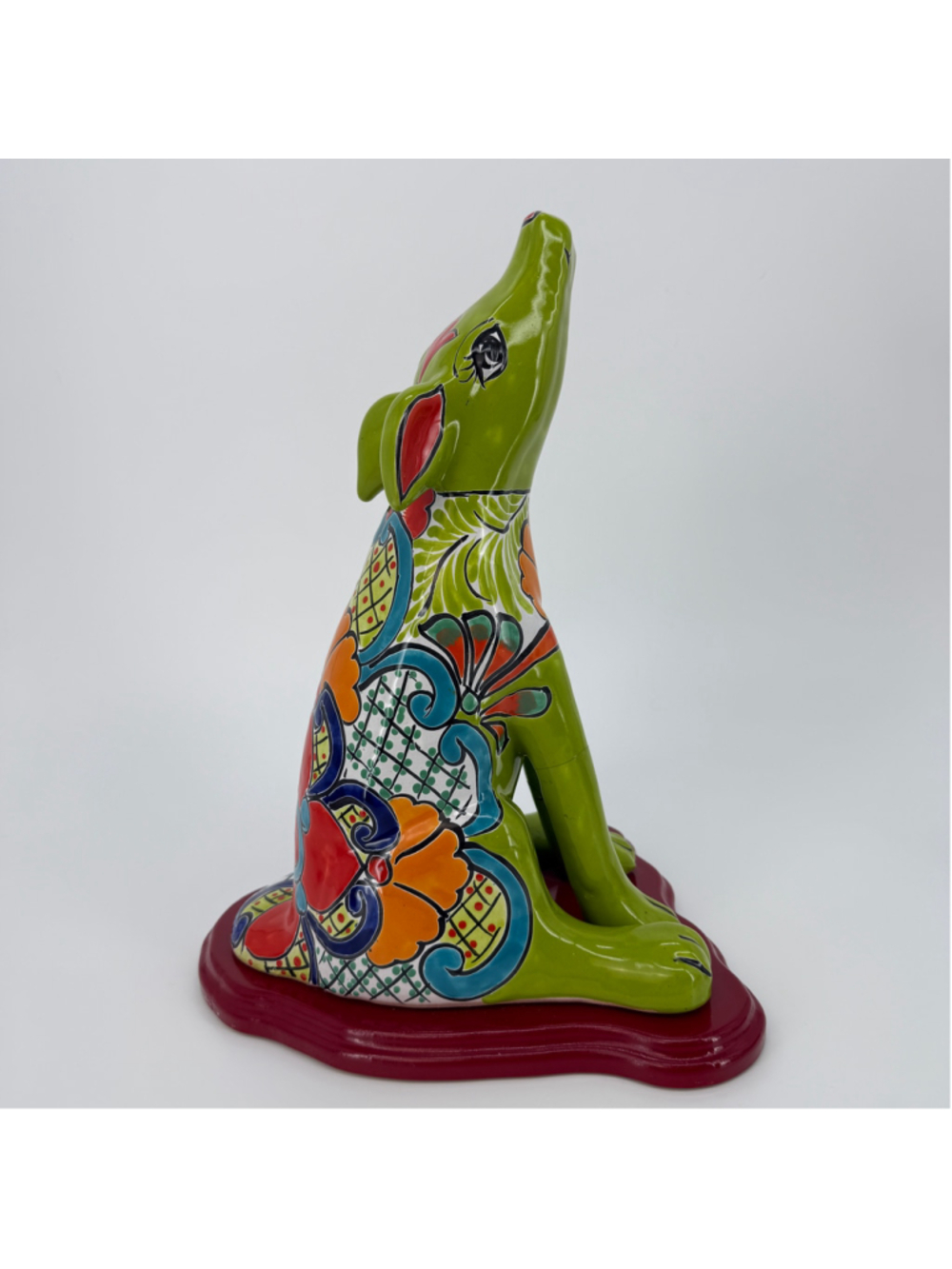 Handcrafted Mexican Talavera ceramic howling coyote dog animal statue folk art
